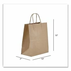 Best Sale 👍 Prime Time Packaging Kraft Paper Bags, Jr. Mart, 13 X 7 X 13, Natural, 250/Carton 🌟