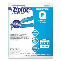 New ⌛ Ziploc® Double Zipper Freezer Bags, 1 Qt, 2.7 Mil, 7" X 7.75", Clear, 300/Carton 💯